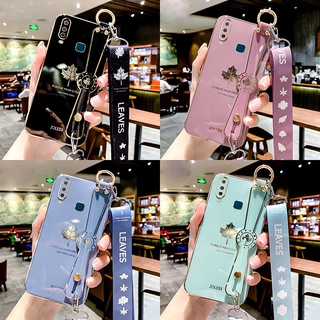 เคสโทรศัพท์มือถือแบบนิ่ม ลายใบเมเปิ้ล พร้อมสายคล้อง สําหรับ Vivo Y17 Y15 Y12 Y12i Y19 U3 Y85 V9 Y15A Y15S Y21 Y21S Y33S Y5S