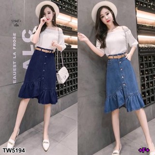 GN5194 **รบกวนสอบถามก่อนสั่งซื้อจ้า** Set เสื้อปาดไหล่ + กระโปรงยีนส์Off shoulder top + denim skirt