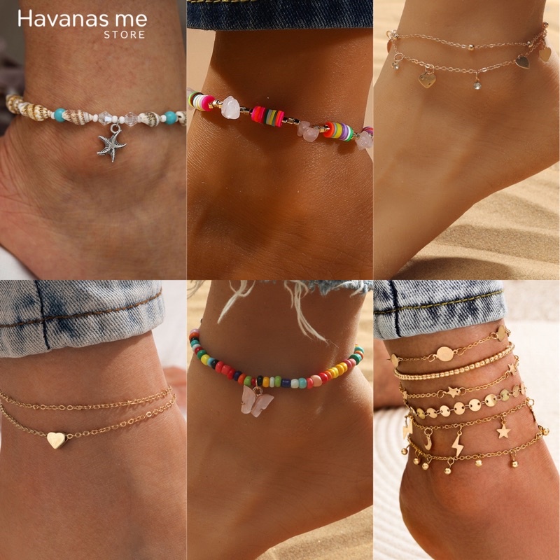HAVANAS ME  สร้อยข้อเท้า สร้อยใส่ไปทะเล พร็อพไปทะเล สินค้าพร้อมส่ง มีหลายแบบ สร้อยเท้า อุปกรณ์สำหรับเดินชายหาด