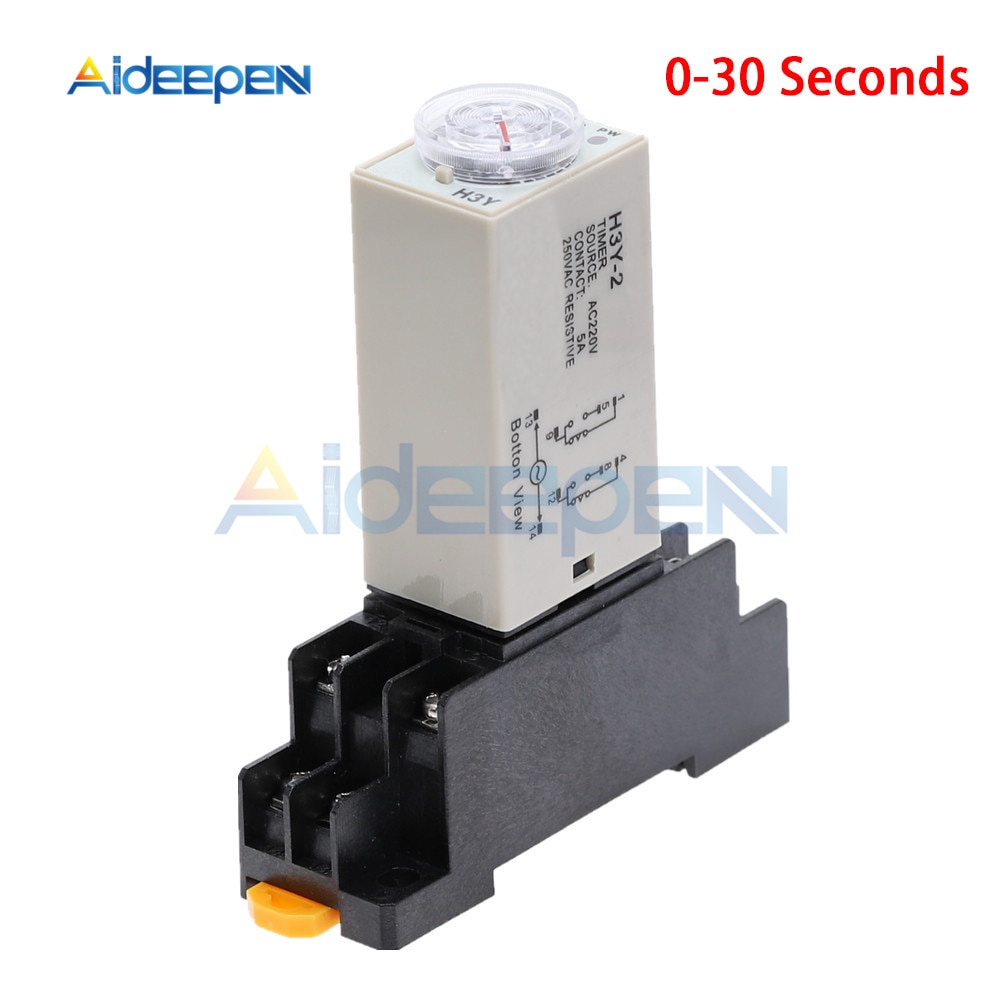 H3Y-2 DC 12V 24V AC 110V 220V Delay Timer Time Relay 0 - 30 วินาที Solid-State Delay Relay พร้อมฐาน