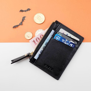 "Black" Vavia Zipped Card Purse หนังวัวแท้ มี 8 ช่องใส่บัตร และ 1 ช่องซิป