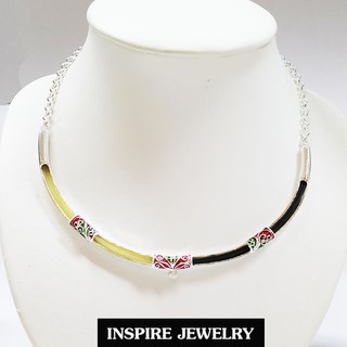 INSPIRE JEWELRY โชคเกอร์คอปรับไซด์ได้ สอดขนหางช้างชุบเงิน ให้เลือกมีห่วงไว้ใส่จี้ ลงยาสวยงาม