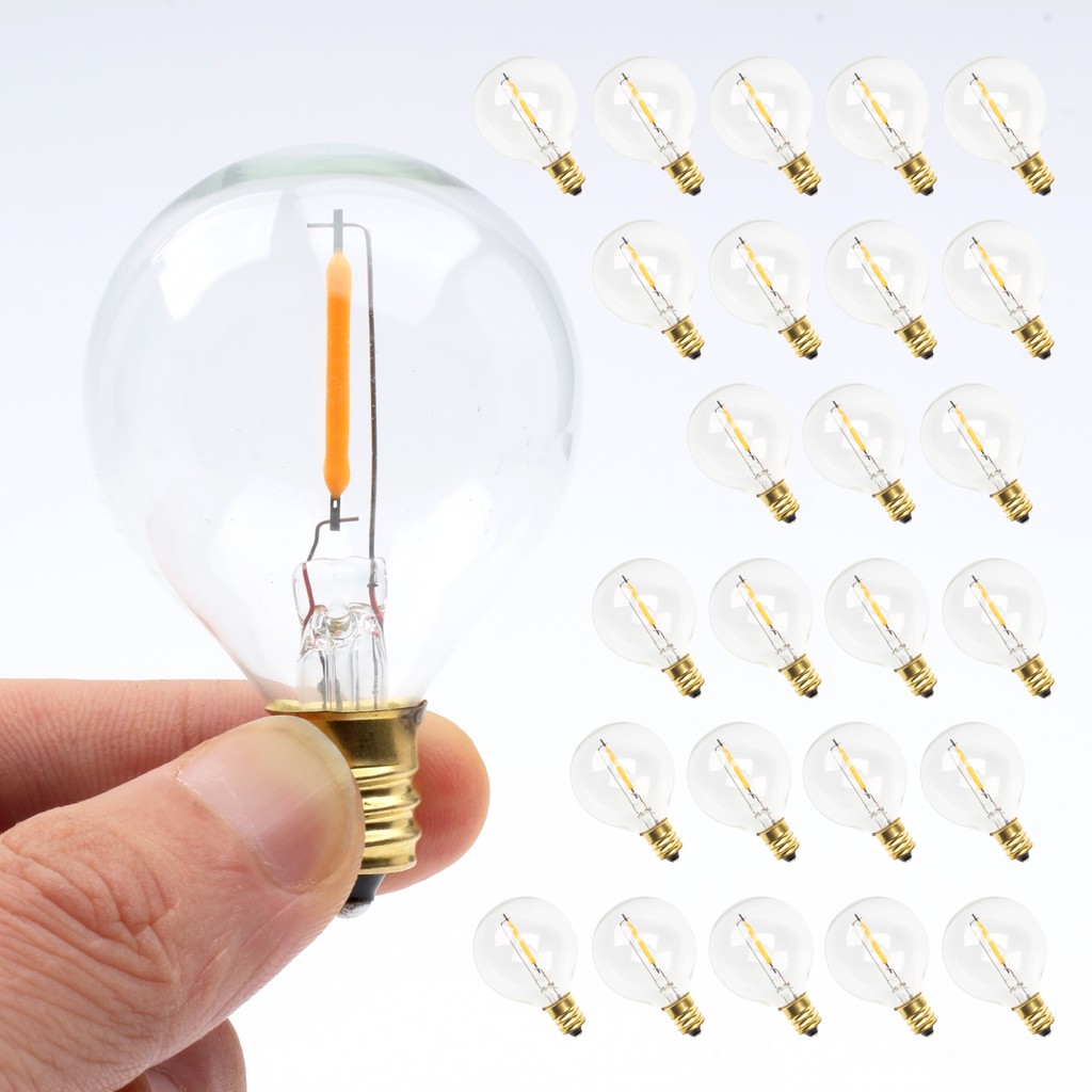 แพ็ค 25 G40 LED เปลี่ยนหลอดไฟ, E12 ฐาน 0.6W ต่อ Globe หลอดไฟ, สําหรับไฟหลัก AC 220-240V String Light, Warm White - หรี่แสงได้ - กันน้ํา IP65