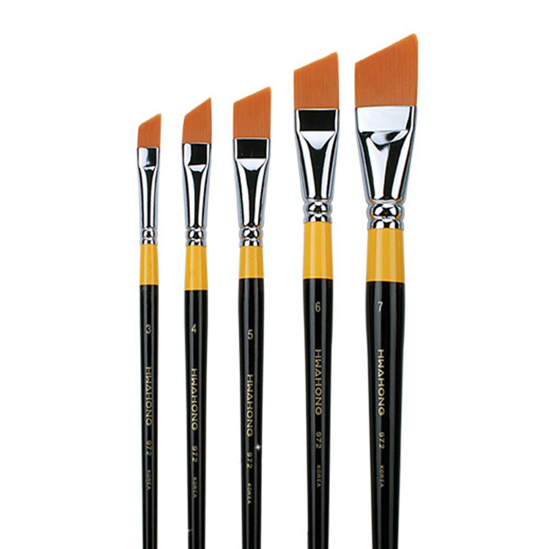 Hwahong 972 พู่กัน Angled Brush สีน้ำมัน พู่กันสีอะคริลิค หัวเฉียง ขนไนลอน Oblique Flat Paint Brush