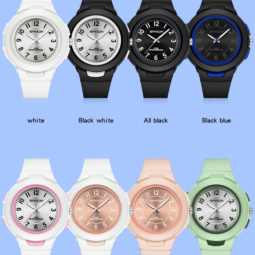 Sanda 2022 นาฬิกาข้อมือสปอร์ต กันน้ํา สีพื้น สําหรับเด็กผู้ชาย ผู้หญิง 6095-7