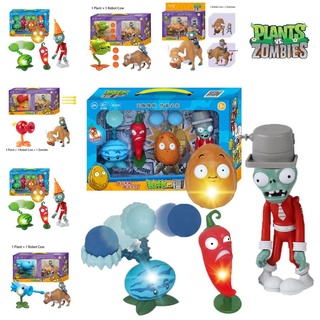 Plants Vs Zombies Glowing Shooting Toy Set Snow Pea Snapdragon Zombie Kids Gift