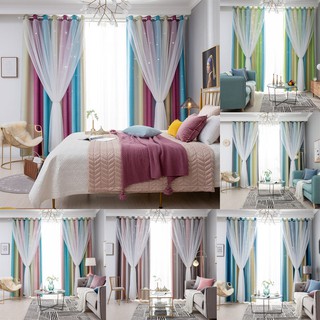 1 Panel Star Curtains Stars Blackout Curtains for Bedroom ผ้าม่านทึบ Colorful Double Layer Star Cut Out Stri