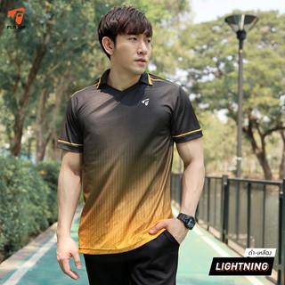 เสื้อกีฬา FLEXUP คอวี รุ่น LIGHTNING สีดำ-ทอง 12LS303 - Polomaker