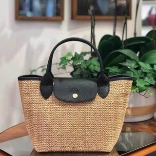 💞 Original authentic Longchamp long Xiang 2021 new straw bag woven bag portable jiaozi bag bamboo basket bag/Jiaozi Bag