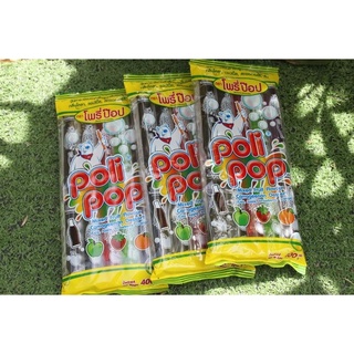 POLI POP ตัวดูด วุ้นคาราจีแนน หวานเย็น กลิ่นผลไม้ แพคละ5 แท่งๆ ละ 80 กรัม จำนวน 3 แพค