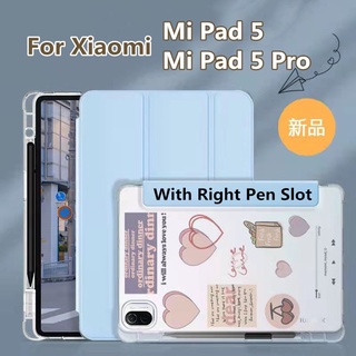 เคสใส พร้อมช่องใส่ปากกา และสติกเกอร์แม่เหล็ก สําหรับ Xiaomi Mi Pad 5 Pro 12.4 Xiaomi Mi Pad 5 11 นิ้ว