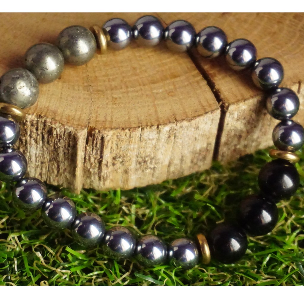 Terahertz(ญี่ปุ่น) พร้อมสร้อยข้อมือลูกปัดทัวร์มาลีน Pyrite & Black