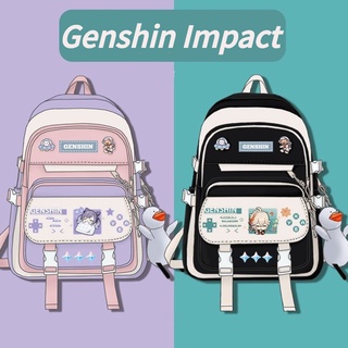 กระเป๋านักเรียนอะนิเมะร่วมแบรนด์ Genshin Impact สำหรับนักเรียนชั้นประถมศึกษาชายและหญิง Hu Tao/Keqing/Xiao กระเป๋าเป้สะพายหลังความจุขนาดใหญ่สำหรับนักเรียนมัธยมต้น