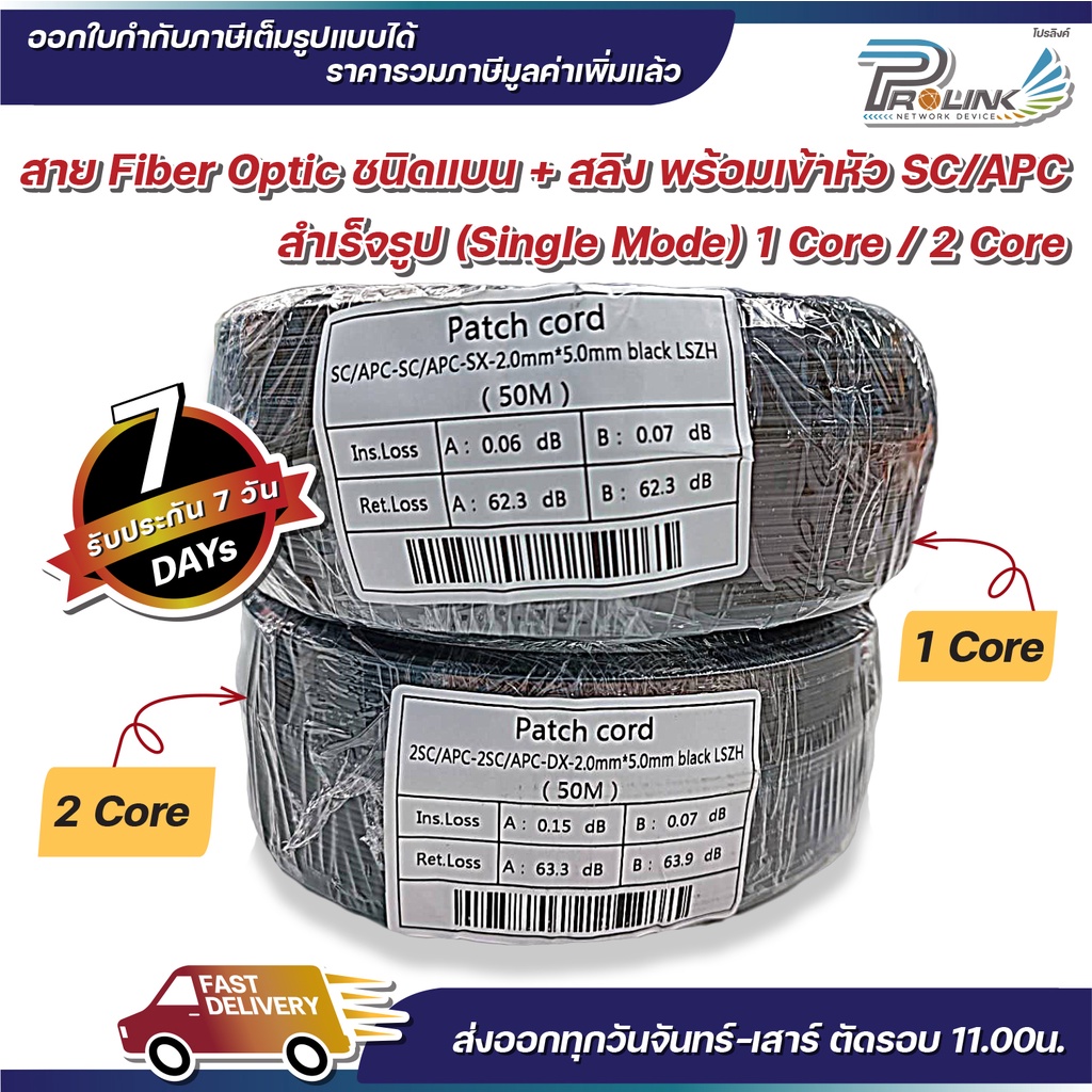 ส่งไว จาก กทม 400m. สายไฟเบอร์ออฟติคสำเร็จรูป หัว SC/APC single mode พร้อมสลิง FTTH FTTX 1core 2core จากร้าน prolinkshop