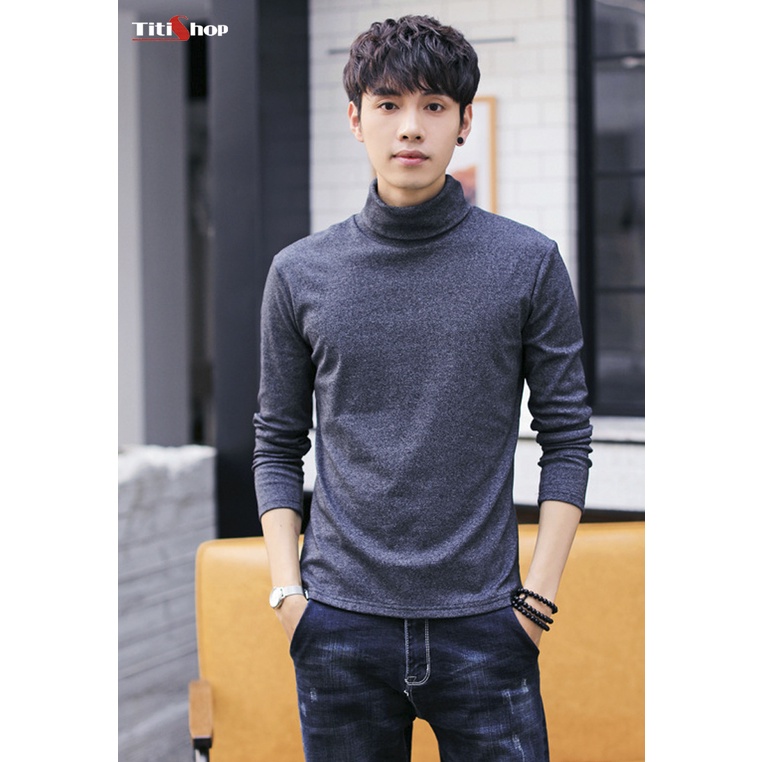 เสื้อยืดแขนยาวผู้ชาย ATN102 คอปกสูง สีเทา