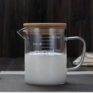 เหยือกแก้ว พร้อมฝาไม้ 350 ml 500 ml 1000 ml ถ้วยตวงแก้ว เหลือกตวงของเหลว ถ้วยตวง ถ้วยชง อุปกรณ์ เครื่องดื่ม ชงกาแฟ