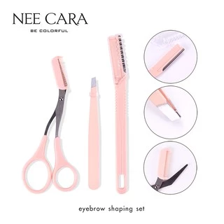 NEE CARA | N209 เซ็ตแต่งคิ้ว ที่กันคิ้ว 3ชิ้น/ชุด ชุดกรรไกรพร้อมหวีตัดแต่งขนคิ้ว EYEBROW SHAPING SE