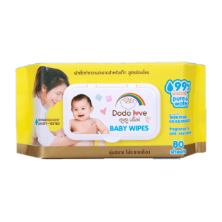 Baby Wipes ผ้าเช็ดทำความสะอาดสำหรับเด็ก ห่อใหญ่ 80 แผ่น ทิชชู่เปียก สูตรอ่อนโยน นุ่มสบาย ไม่ระคายเคือง DODOLOVE (243280)