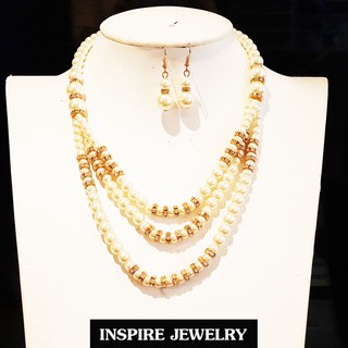 Inspire Jewelry เครื่องประดับชุดไทยชุดเซ็ท ชุดมุกตามแบบ พร้อมต่างหู  สวยงามมาก เหมาะกับการแต่งกายที่สวยงาม เสื้อลูกไม้