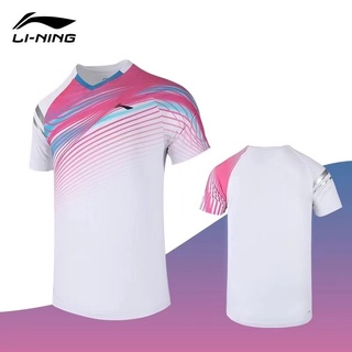 Li Ning เสื้อยืดแบดมินตัน แขนสั้น แบบแห้งเร็ว สําหรับผู้ชายและผู้หญิง