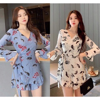 พร้อมส่ง🔥ชุดเดรสสไตล์เกาหลี ผูกโบว์กระโปรงระบาย เป็นเดรสแบบผูกเข้ารูปตามขนาดตัวค่ะ