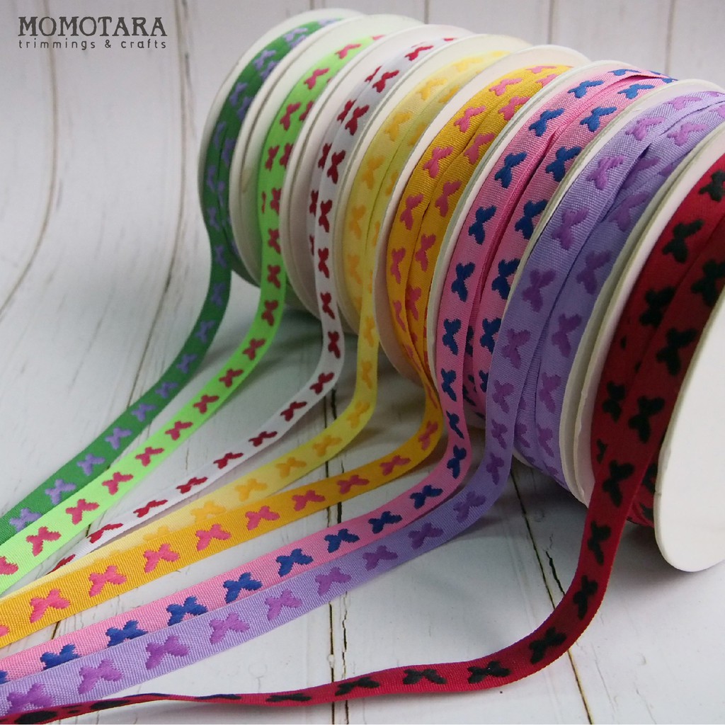 MOMOTARA No. 20751 ริบบิ้น ริบบิ้น Ribbon  ลายผีเสื้อ Pattern Ribbon ขนาด 1 CM ยาว 36 หลา ราคา ถูกที่สุด ดีลบีเคเค แกลเลอรีภาพที่ 2
