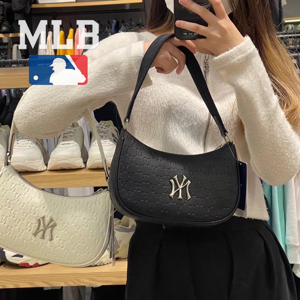 จัดส่งจากกรุงเทพ❥แท้ MLB bag NY handbag PU กระเป๋าสะพายไหล่ Underarm bag กระเป๋า Ny MONOGRAM EMBOSSED HOBO BAG