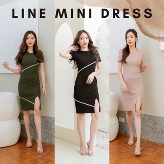 [กรอกโค้ด WYNEWU ลด 65.-] Basicnotbasics - Line mini dress มินิเดรส มีแขน แต่งเส้น เดรสทำงาน ( พร้อมส่ง )