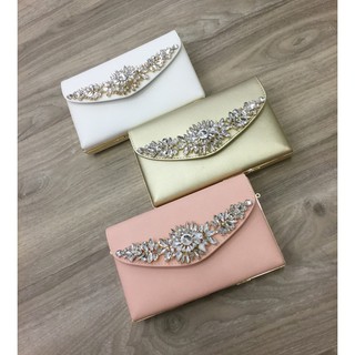 ทักเช็คสีก่อนสั่ง Diamond Clutch ครัชท์หนังสีเรียบดีเทลแต่งอะไหล่สีทองประดับเพชร