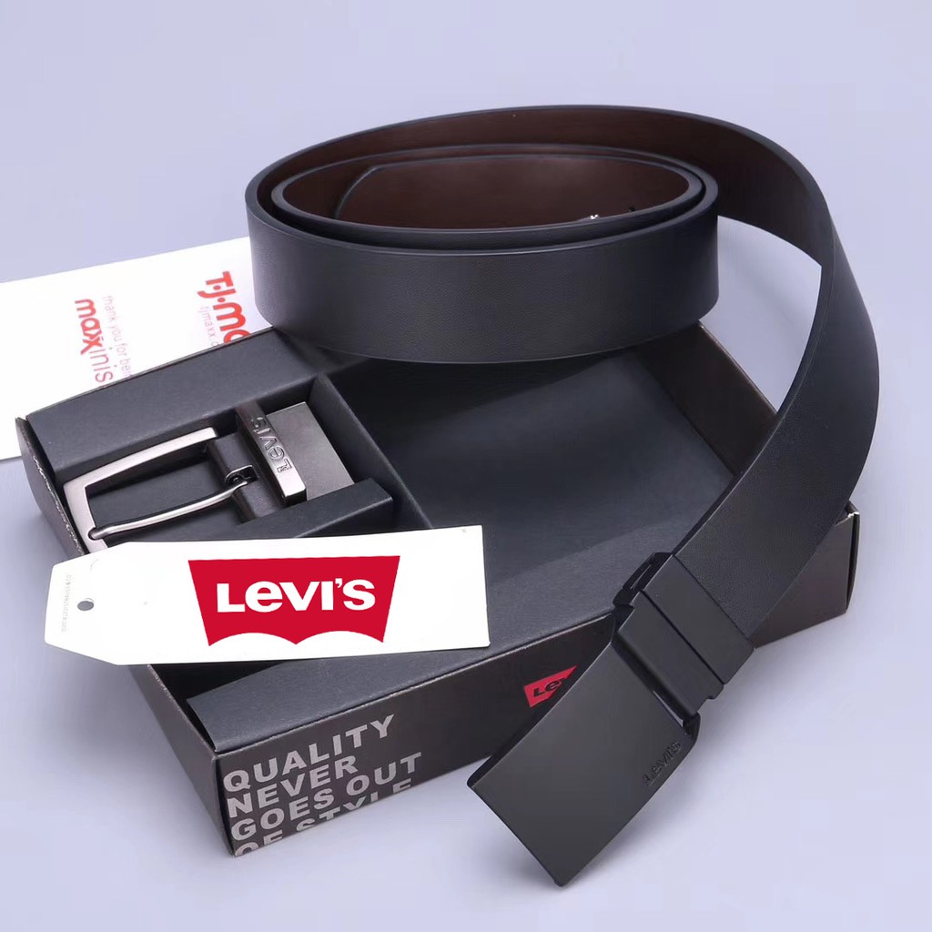 เข็มขัดลีวายส์ Levi’s belt มีสองหัว ถอดเปลี่ยนหัวเข็มขัดได้ ใส่ได้สองด้าน เข็มขัดหนังแท้ เข็มขัดผู้ชาย new lv