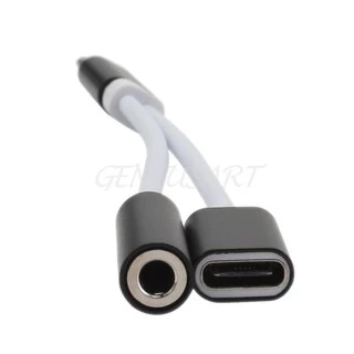 2in1 USB3.1 Type-C to Type-C 3.5mm Earphone Plug Converter Adapter Cable