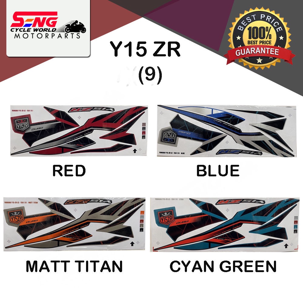 YAMAHA Y15 ZR (9/15) BODY STICKER SET-RED, BLUE, MATT TITAN, CYAN GREEN, 20 ANNIVERSARY