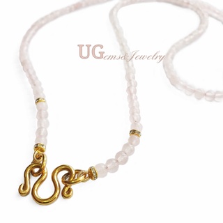 สร้อยคอพลอยแท้โรสควอตซ์ หินแห่งความรัก สร้อยยาวสวมหัวได้ ตะข…