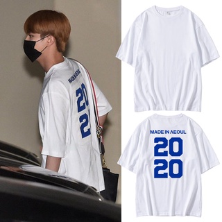 KPOP BTS JIN เดียวกันผ้าฝ้ายเสื้อยืดผู้ชายผู้หญิงคอกลมแขนสั้น TOP PLUS ขนาด 2022 ฤดูร้อนใหม่เกาหลีสไตล์หลวมแฟชั่นเสื้อลำ