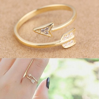 Poca Gems แหวนโลหะชุบทองศรธนูประดับเพชรสวิส รุ่น Rings Arrow/Gold-ศรธนู (ชุบเทอง/เพชร)แถมฟรีกล่องแหวนPoca