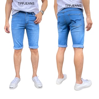 JEANSEXPRESS TIM Shorts กางเกงยีนส์ขาสั้นสามส่วนชาย สีบลูฟอกซีด เป้าซิป ผ้ายืด Size 28-42 รับชำระปลายทาง