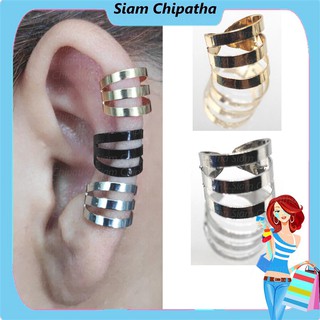 ต่างหู ไม่ต้องเจาะหู ตุ้มหู จิว | CLP . 3F | Punk Rock Ear Clip Cuff Wrap Earrings No piercing  Flat 3 layer - 1 ข้าง