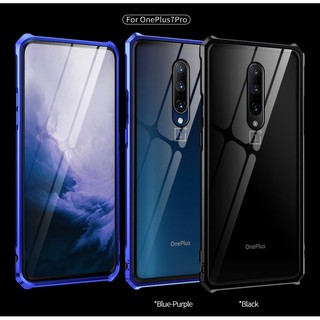 oneplus 7 pro เคสกรอบโลหะหรูหรา+9 h กระจกนิรภัย