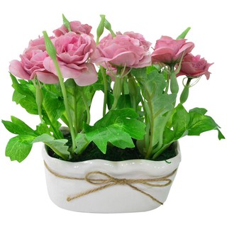 กุหลาบสีชมพูในกระถางทรงรี 20 ซม. ARTIFICIAL ROSE IN OVAL POT 20CM PINK