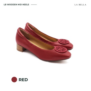 LA BELLA รุ่น LB WOODEN MID HEELS - RED