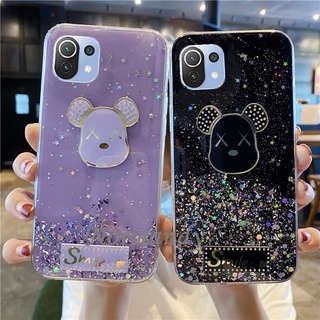 เคสโทรศัพท์ Ready Stock Phone Casing Xiaomi 11 Lite 5G NE Mi 11 Lite 11 Ultra 10T Pro 2021 NEW Case TPU Glitter Sequins Cartoon Bear Xiaomi 11 Lite 5G NE Soft Cover เคส