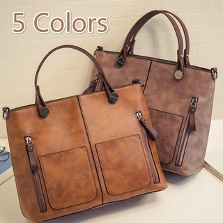 Women Hand bags Retro PU Oil Leather Double Pockets Large Capacity Shoulder Bags Casual Bags