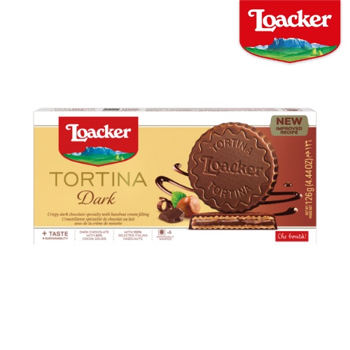 Loacker Tortina Dark Chocolate 3 ชิ้น เวเฟอร์ล็อกเกอร์ ออริจินัล เวเฟอร์เคลือบดาร์กช็อกโกแลต เวเฟอร์