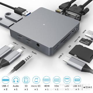 USB3.1 Type C ฮับ USB คฮับจะขยาย HDM VGA RJ45 11-in-1 Docking Station