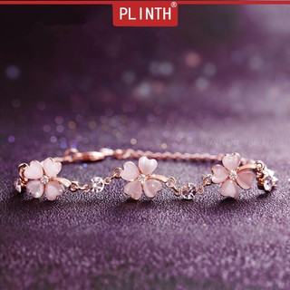 ราคาPLINTH สร้อยข้อมือเงินแท้ 925 ประดับเพชรสีชมพู ใบโคลเวอร์สี่ใบ คริสตัล