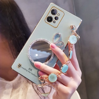 New เคสโทรศัพท์ Realme C31 Narzo 50A Prime Narzo50 2022 Luxury Cute Rabbit Make Up Mirror + Shell Bracelet Cover RealmeC31 Narzo50APrime เคส  Straight Edge Electroplating Soft Case