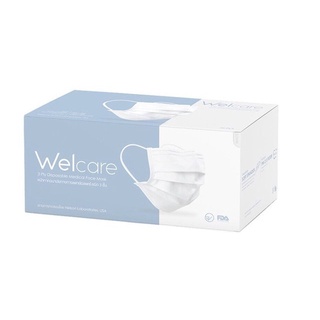 Welcare Mask สีขาว ไซร์ผู้ใหญ่ 50ชิ้น/กล่อง พร้อมส่งกล่องใหม่ ขนาด 9.5x17.5cm