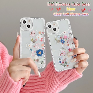 เคสโทรศัพท์มือถือแบบนิ่ม ใส กันรอยกล้อง ลายดอกไม้ หมีน่ารัก สําหรับ Huawei Mate 40 30 20 Pro P50 P40 P30 P20 Pro Lite Nova 4e 3e