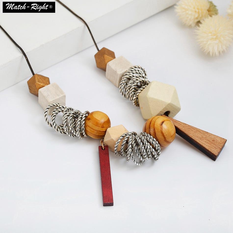 สร้อยคอแฟชั่น  สร้อยคอโซ่ลูกปัด  Chunky Necklace Vintage Wood Beaded Ethnic Necklace