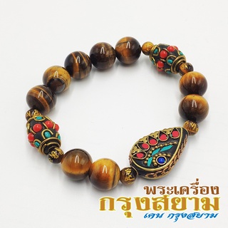 สร้อยข้อมือ หินทิเบตโบราณ + หินไทเกอร์อายส์ พลอยตาเสือ ขนาด 12 มิล Tiger Eye หินแห่งความร่ำรวย หินมงคล หินสีน้ำตาล